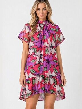 Sugarlips Floral Organza High Neck Ruffle Mini Dress NWT Large